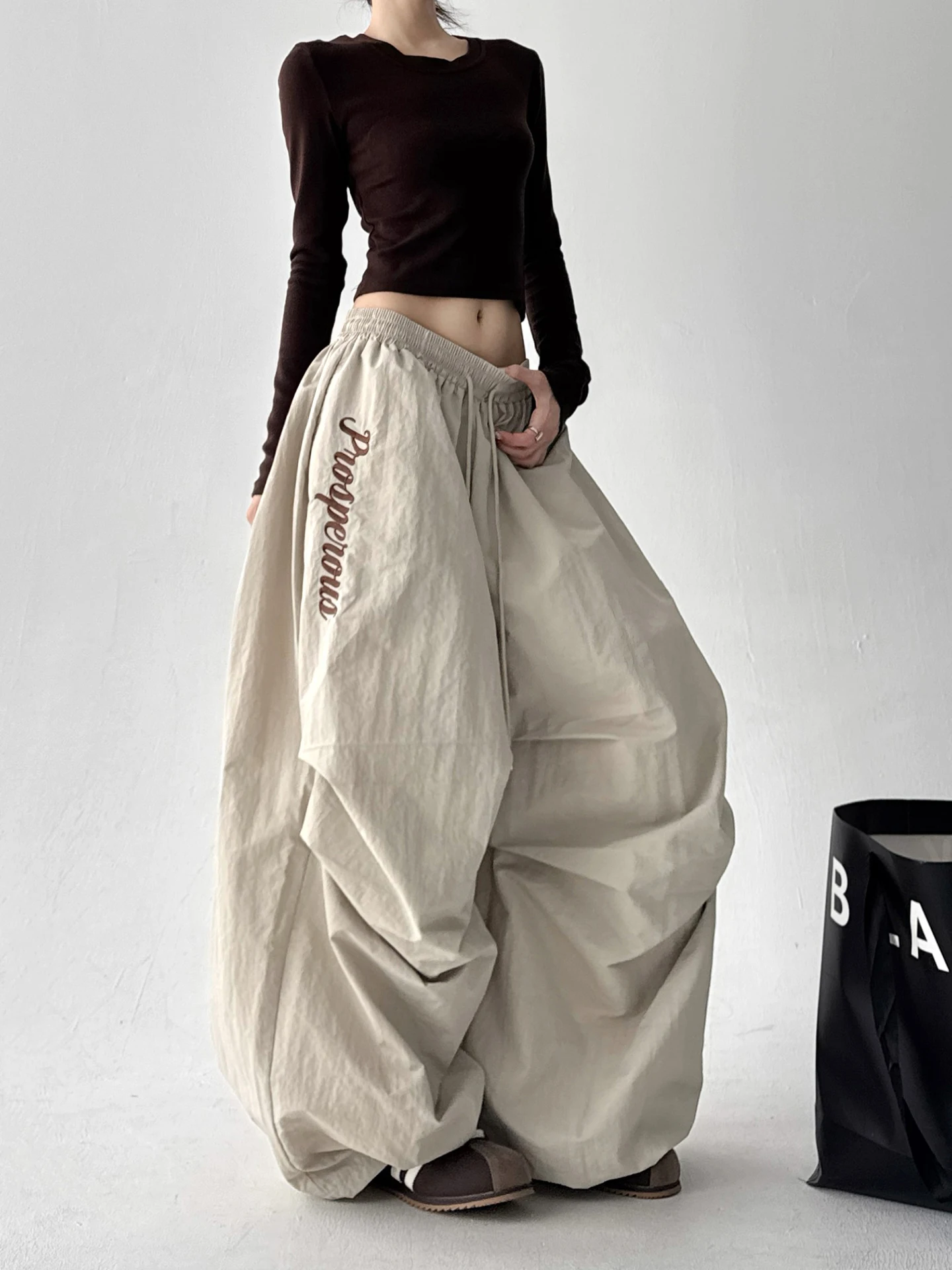 กางเกงขายาวทรงกว้างเอวสูงสำหรับผู้หญิง รุ่น Thiened Fce บุซับใน เหมาะสำหรับเล่นสกี สไตล์ลำลอง  คอลเลคชั่นใหม่ ฤดูใบไม้ร่วง ฤดูหนาว มีไซส์พลัส