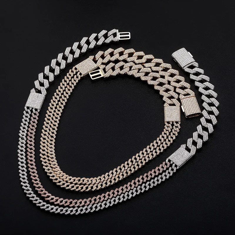 

Hip Hop 3A+ CZ Stone Paved Bling Iced Out 19MM Rhombus Cuban Miami Link Chain Necklaces for Men Rapper Jewelry Gift