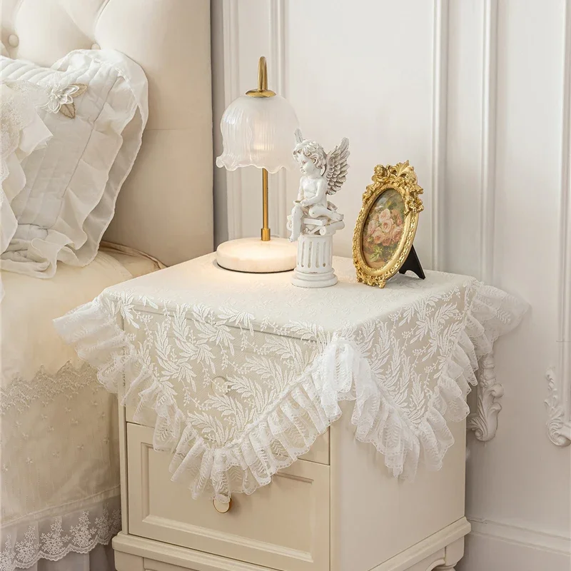 Bedside Table Cover Cloth Lace Light Luxury New Embroidered Square Tablecloth Dust Cover Refrigerator Washing Machine Dust Cover