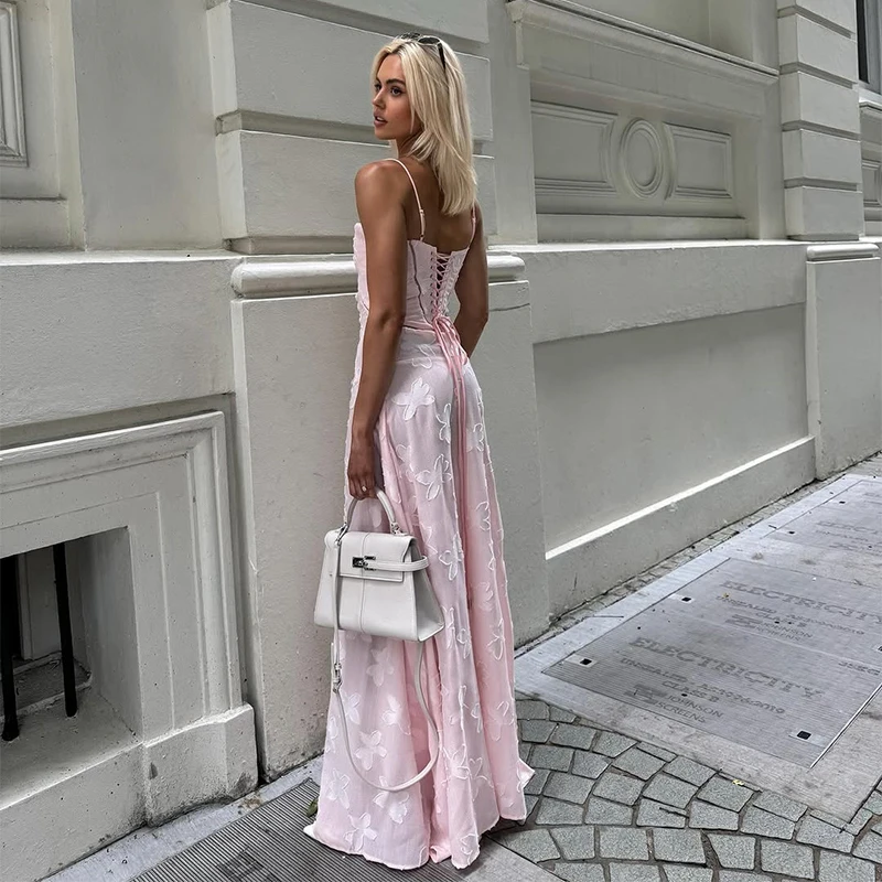 Cryptographique dentelle florale Sexy dos à lacets Slip Maxi robes robe en mousseline de soie pansement élégant pure Cocktail robes de bal été
