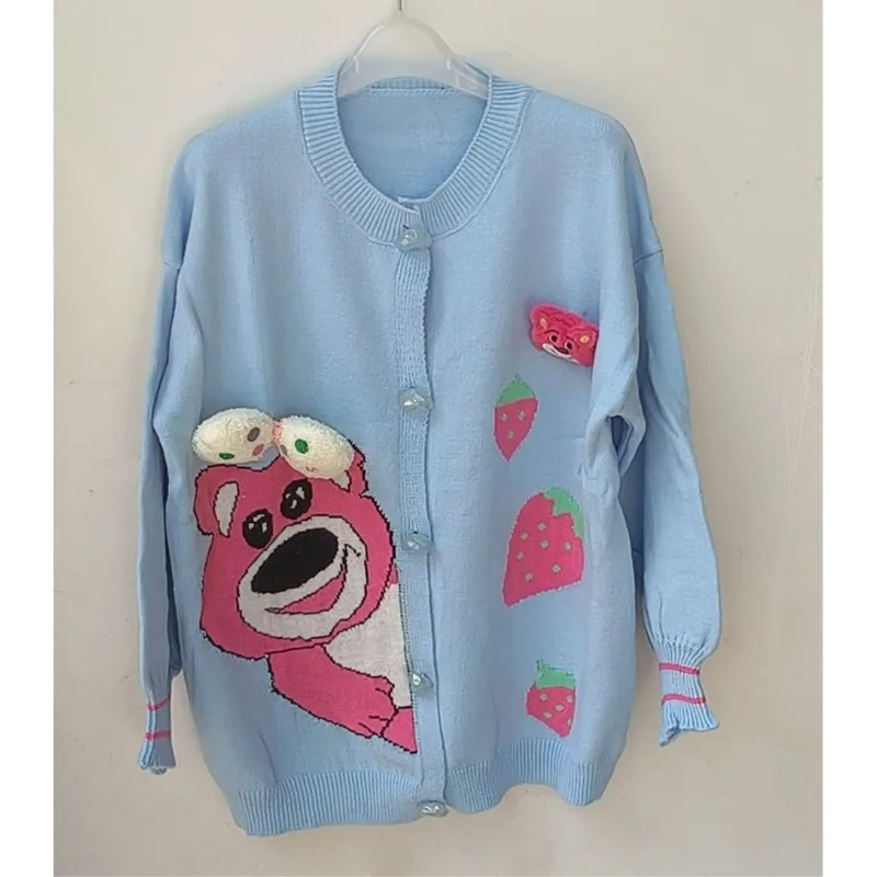 Suéter Lotso de dibujos animados de Disney para niñas, moda de otoño e invierno, chaqueta superior holgada informal elegante y versátil de manga larga
