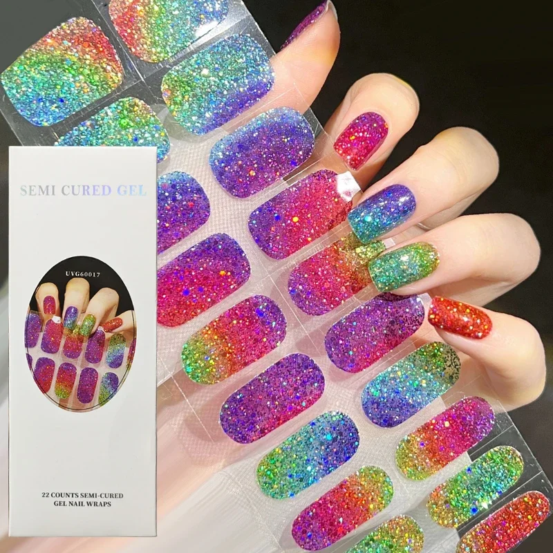 Semi-Uitgeharde Franse Nagel Wraps Glitter Gel Blijvende Milieuvriendelijke Manicure UV-Lamp Nodig Nagel Sticker Vinger Stickers Nagel Decoratie