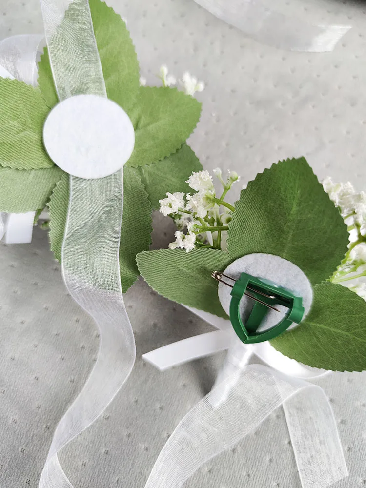 Bruid Boeket Witte Zijden Rozen Kunstbloemen Babysbreath Boutonniere Mariage Bruidsmeisjes Corsage Bruiloft Accessoires