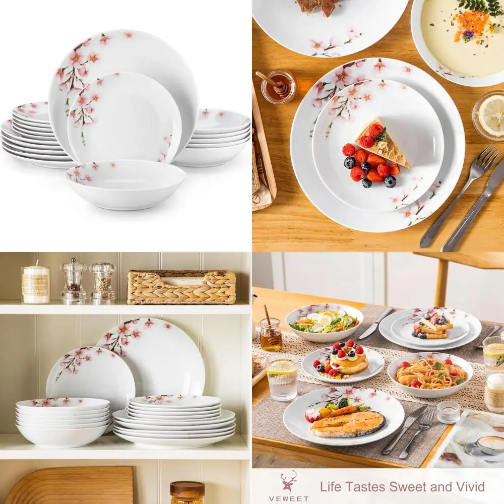 

Набор фарфоровой посуды на 6 персон с розовым цветочным узором, подходит для микроволновой печи и посудомоечной машины