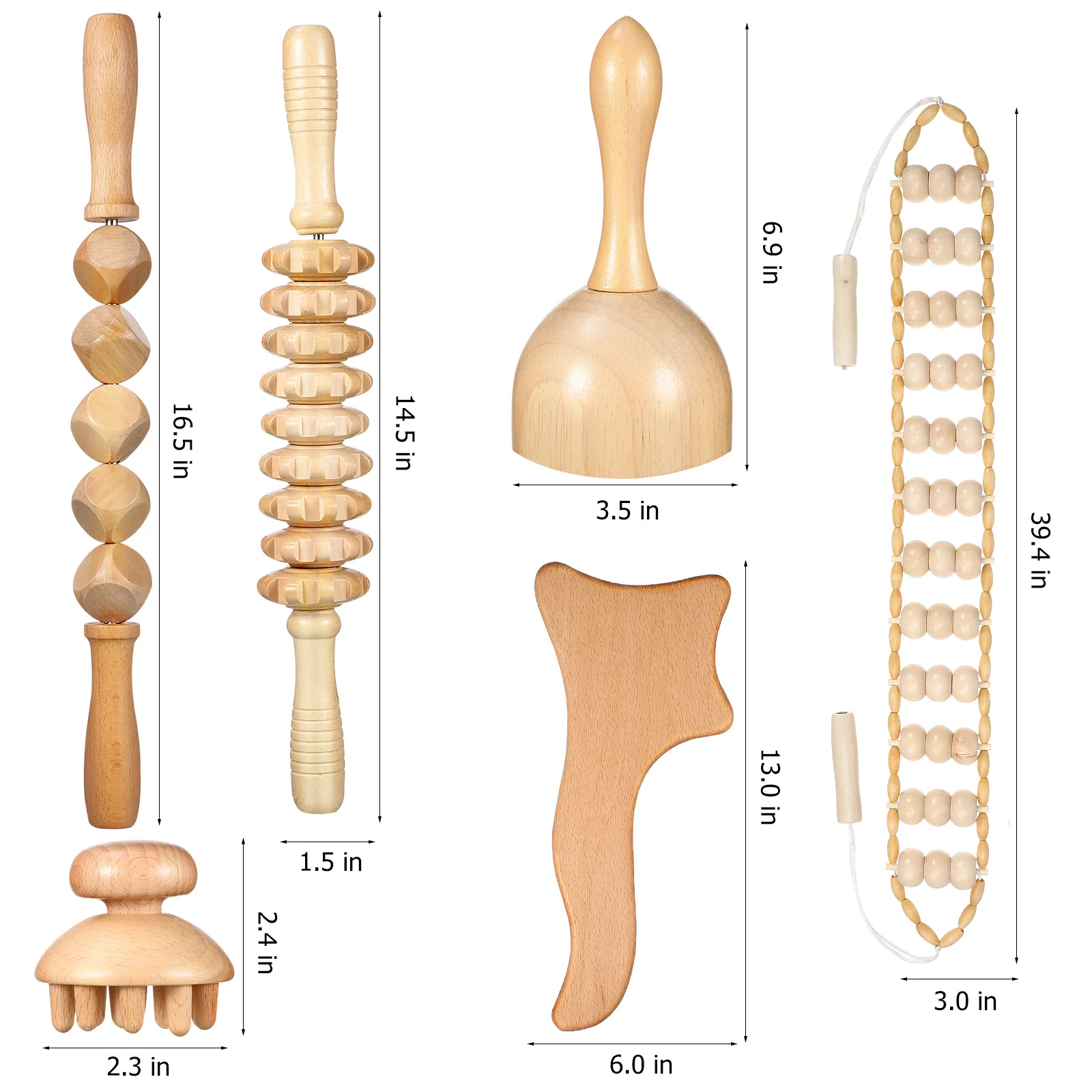 

6 pcs Wood Massage Tools Set Precision-Cut Wooden Roller Stick Cubed Roller Board Therapy Tools For Body Shaping Back Massager