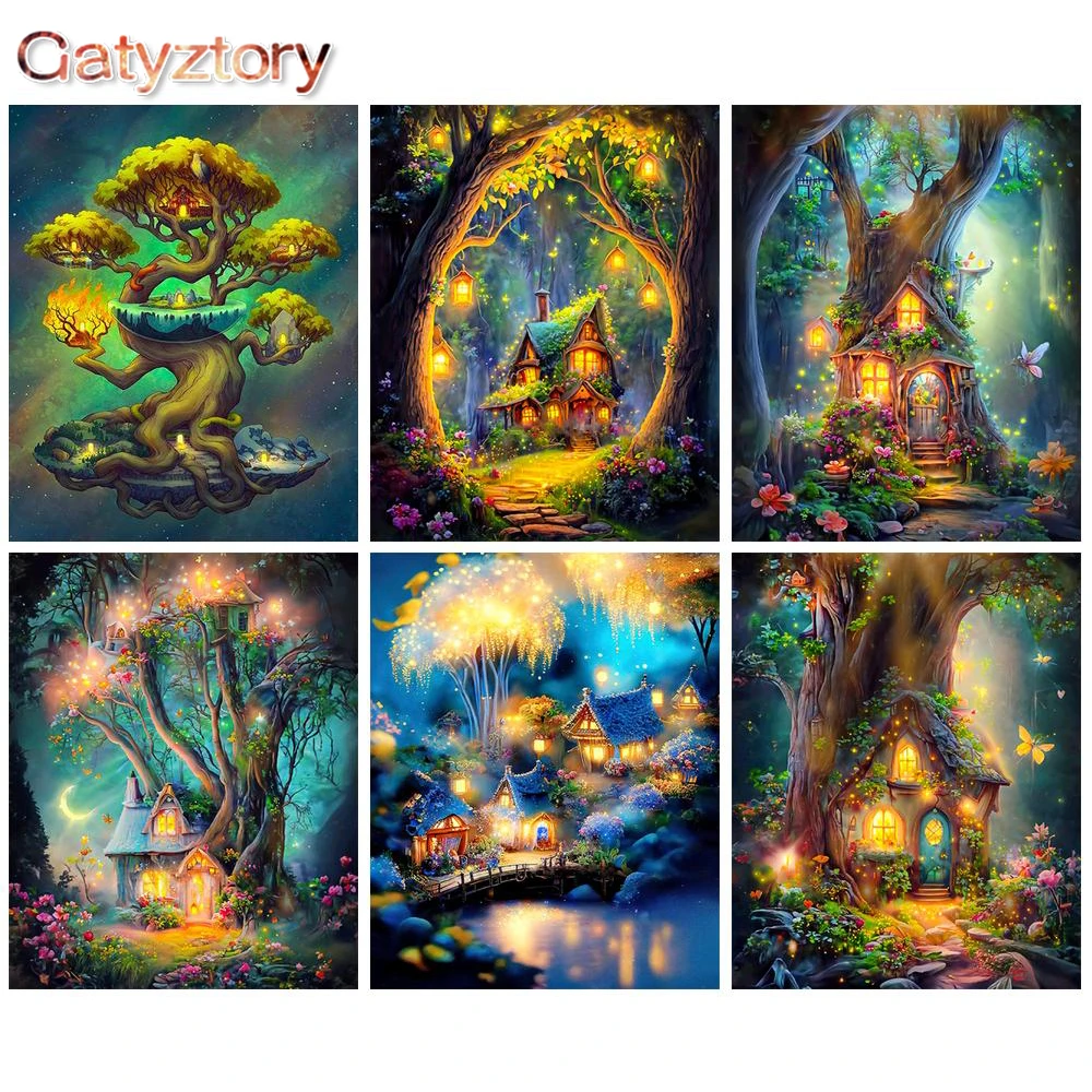 

GATYZTORY 40x50cm Paint By Numbers Colorful Tree HandPainted Home Decor Kits Drawing Canvas DIY Oil Coloring By Numbers Gift