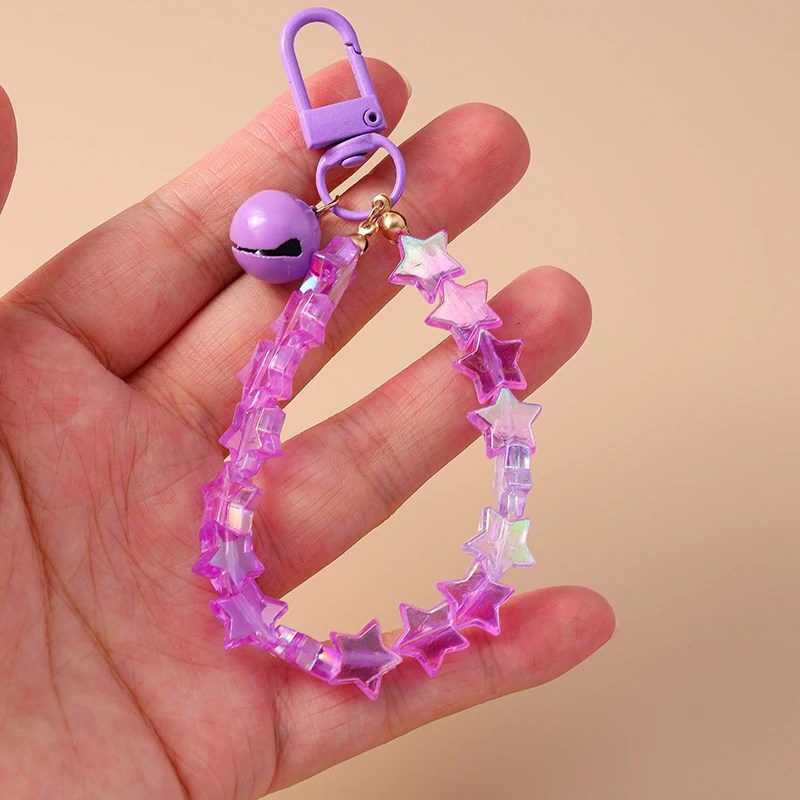 Aihua Bunter Schicker Glas-Popcorn-Ring Glocken-Stern-Perlen-Schlüsselanhänger für Frauen und Mädchen, Handykette, Taschenanhänger, Schlüsselring, Schmuck, Geschenke – Detail 18