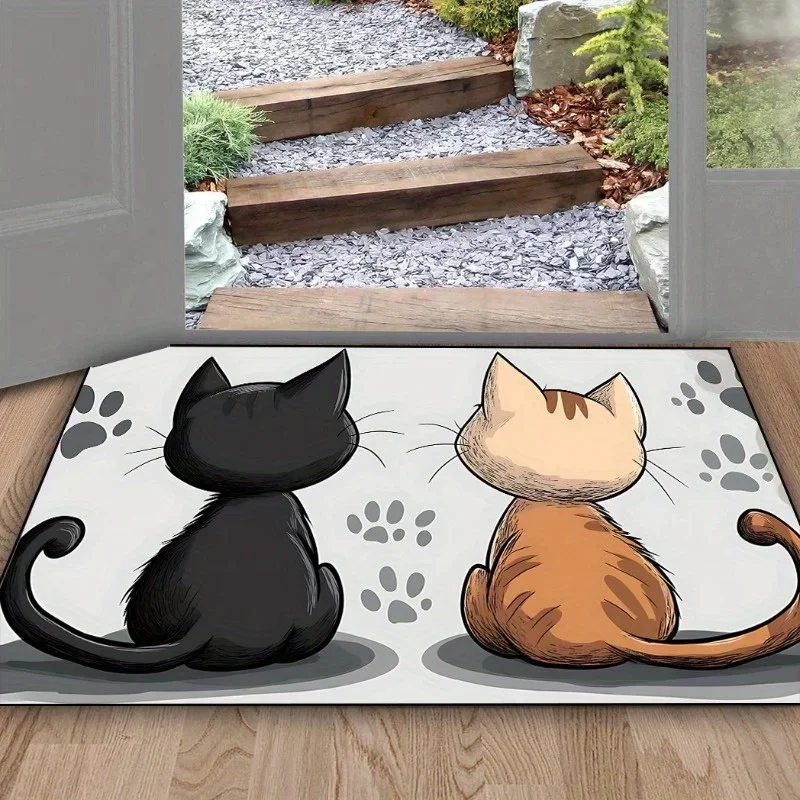 Cartoon Cat Claw Printed Carpet Mat - Black Orange Cat Anti Slip Carpet Suitable for Living Room Bedroom and Home Decoration