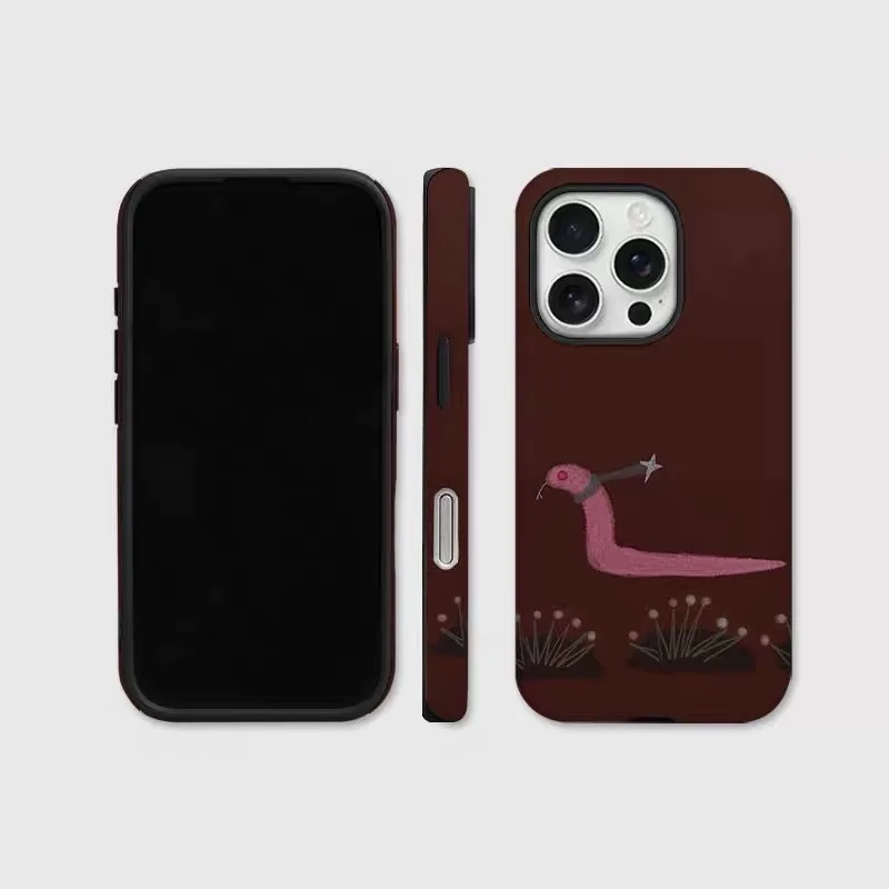 

Ins Korean Wine Red Snake Cartoon Case for IPHONE 16ProMax 15 14 13 12 11 PRO Plus Acrylic TPU Two in One Magnetic Phone Cases