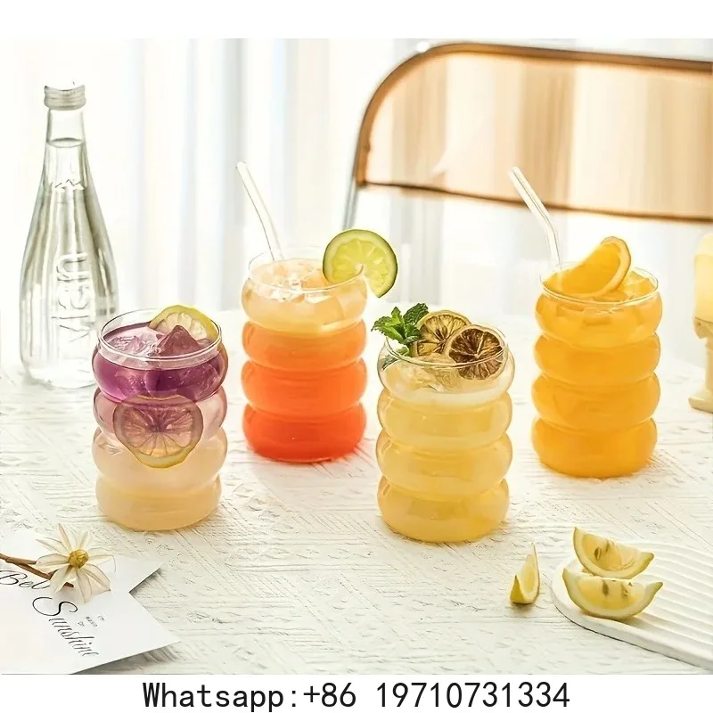 6PCS Create Wave Shape Glass Cup Water Bottle Heat-resistant Beer Drinkware Tea Mug Coffee Juice Milk Home Cafe Drinkware Gift
