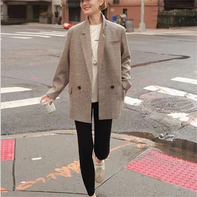 

2025 Fall/Winter New Arrival High-Street Elegant Casual Women's Old Money Style Houndstooth Suit Jacket