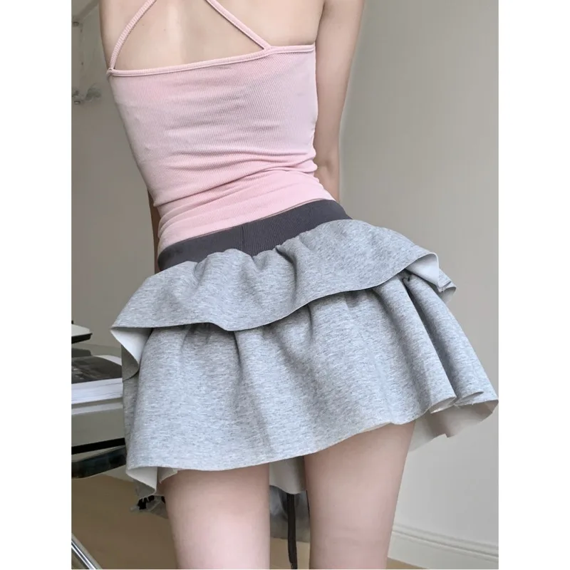 Y2K Lace-up Pleated Mini Skirts Drawstring Elastic Waist A-Line Skirts Korean Ruffles Patchwork Skirts For Women 2024 Summer