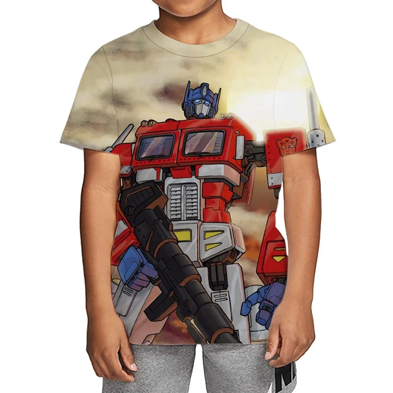 Cartoon Anime Transformation Robot 3D Printed Pattern Kids T-shirt Top For Daily Outdoor Leisure And Comfortable Short Sleeves