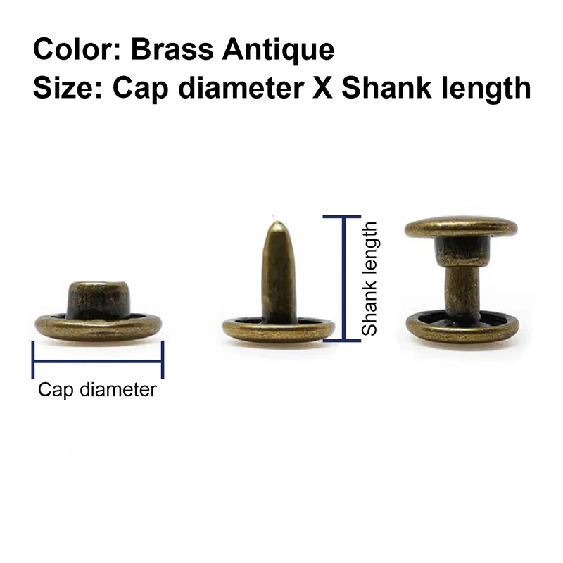 6mm 7mm 8mm 9mm 10mm 12mm Double Cap Rivet Studs Metal Round Nailhead Spike for Repair Belt Shoes Bag Clothing Leathercraft DIY