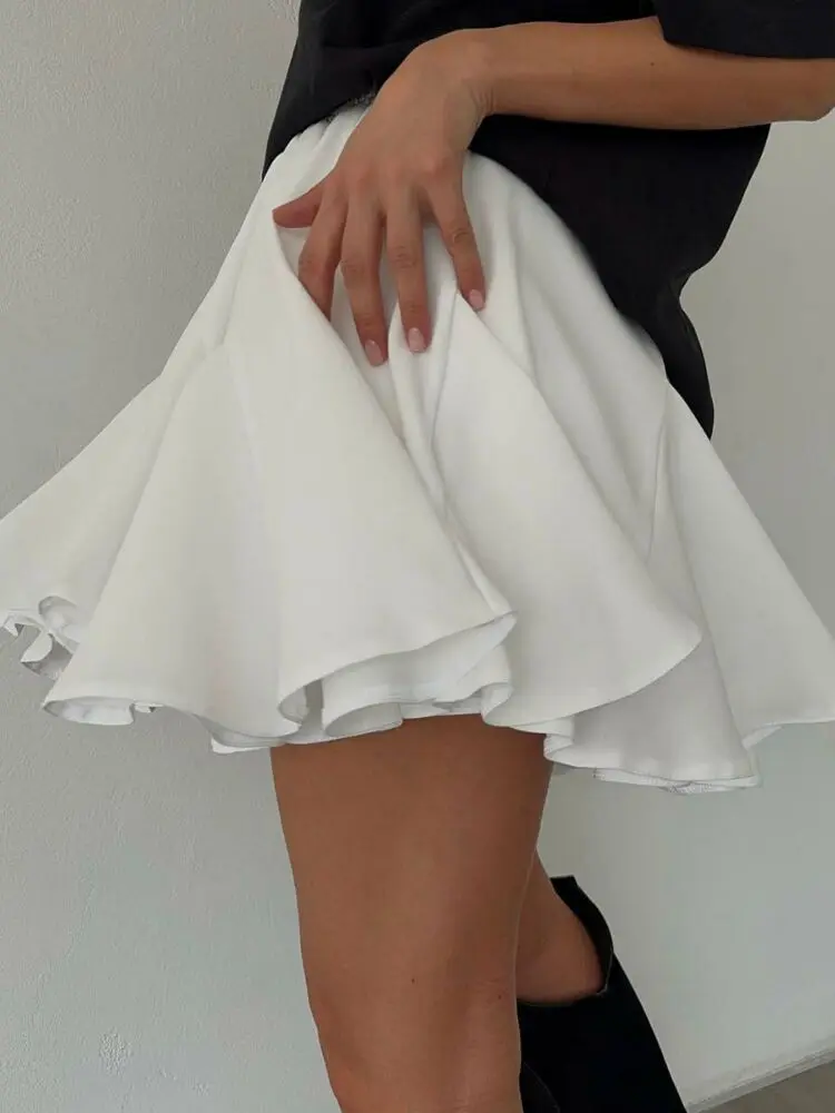 Summer White Ruffle Mini Skirt High Waist A Line Fashion Tennis Skirt Sexy Ruffled Patchwork Lady Irregular Short Pleated Skirts