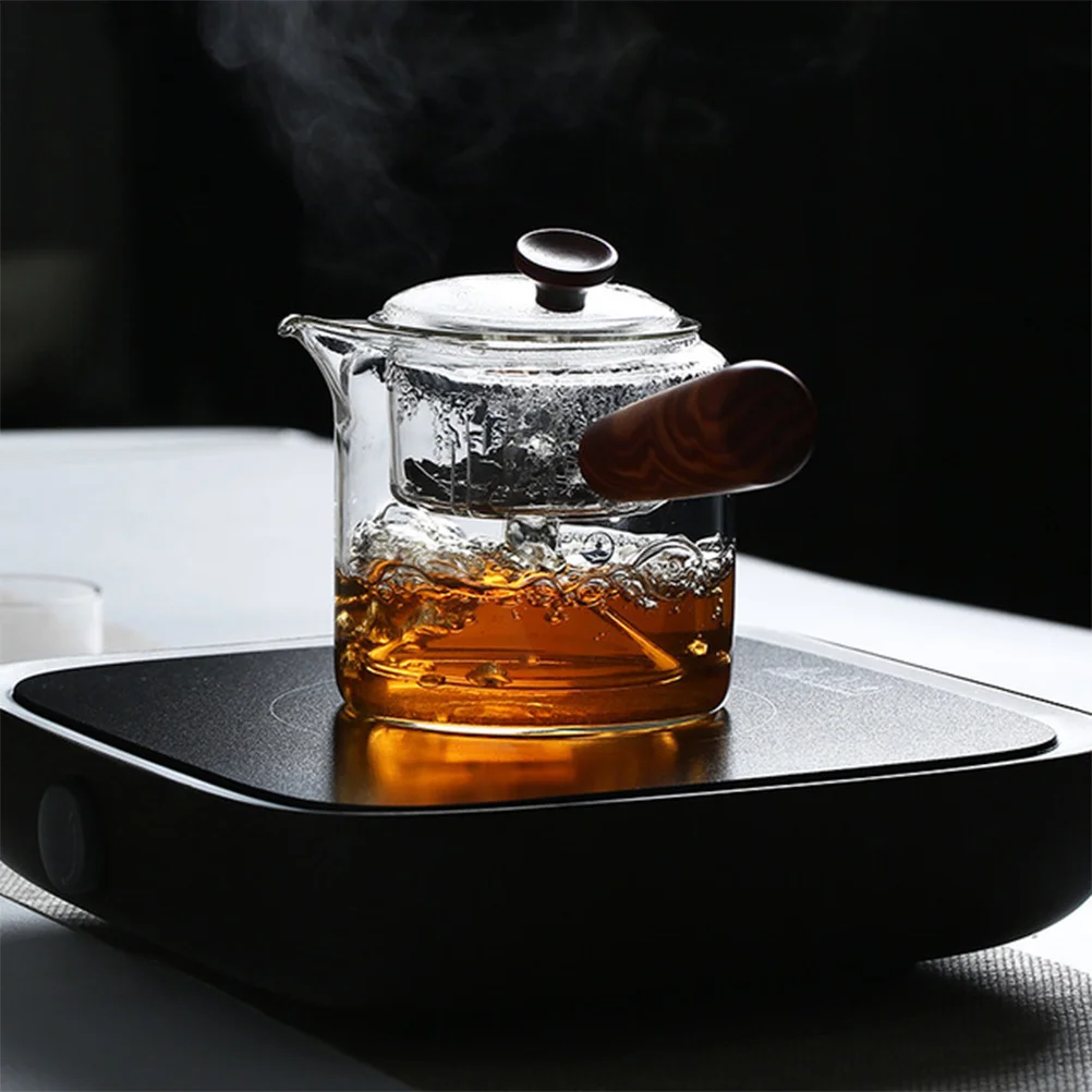 

Heat Resistant Glass Teapot Portable Kettle Wooden H for Home Office Use Heat Resistant Tea Pot Glass Kettle