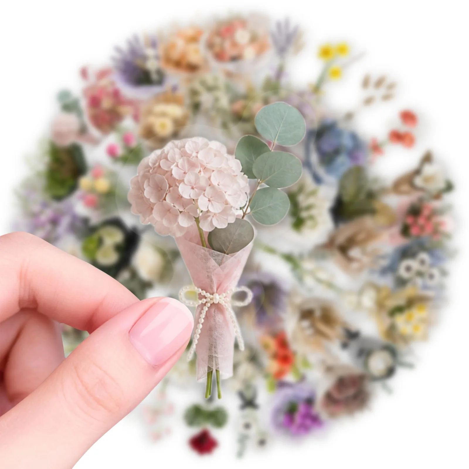 50 PCS Exquisite HD Realistic Bouquet Artistic Stickers PET Transparent Waterproof Decals Decorate Vase Window Scrapbook