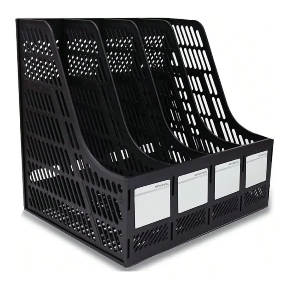 

Office StorageSAYEEC Desktop Magazine Holder Desk File Organizer 4 Compartments Vertical File Dividers Book Holder Frames Docume