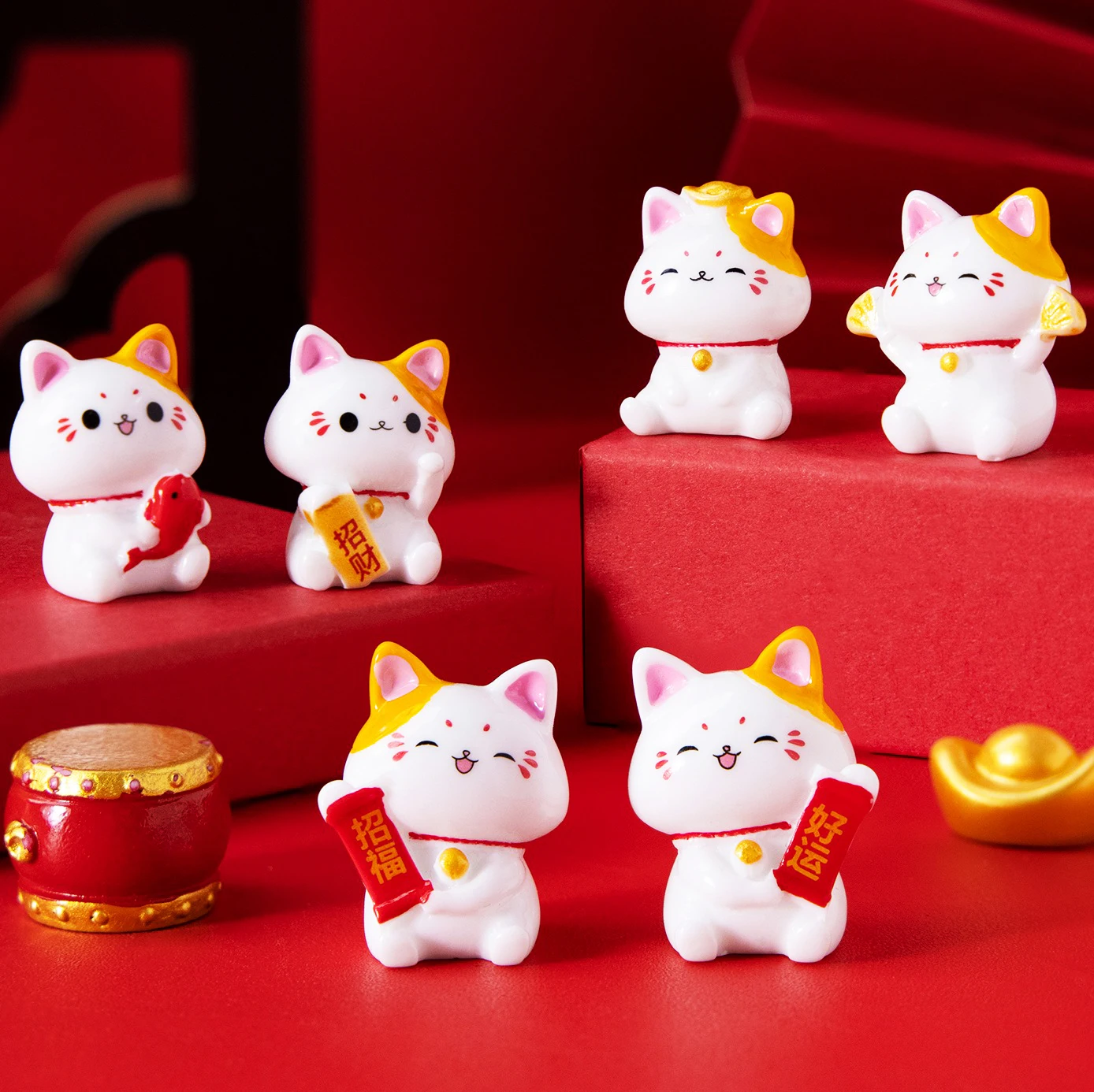 Adornos bonitos de gato con dinero, buena suerte, Fengshui, micropaisaje, decoración de escritorio para el hogar y la Oficina, miniaturas de gatito, manualidades de resina, regalo