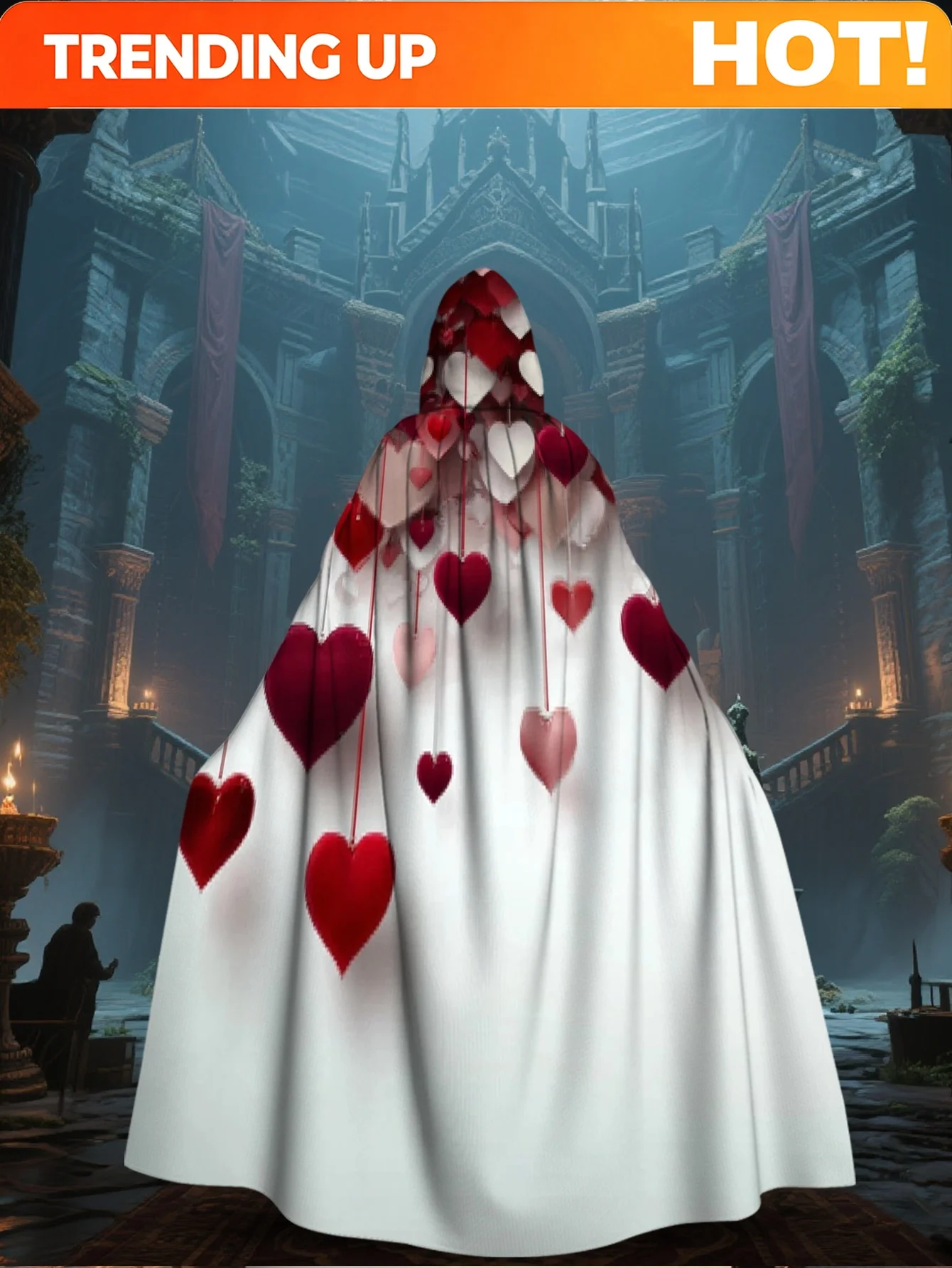 Customization 1pc 2D Flat Printing Edgy Hooded Cape Valentine'S Heart (2) 100% Polyester Family Reunion For All Occasions
