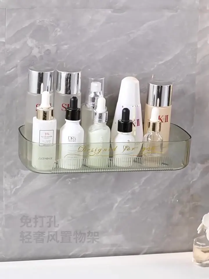 Bathroom no-punch shelf cosmetic wall storage rack dormitory bathroom wall-mounted moisture-proof draining shelves
