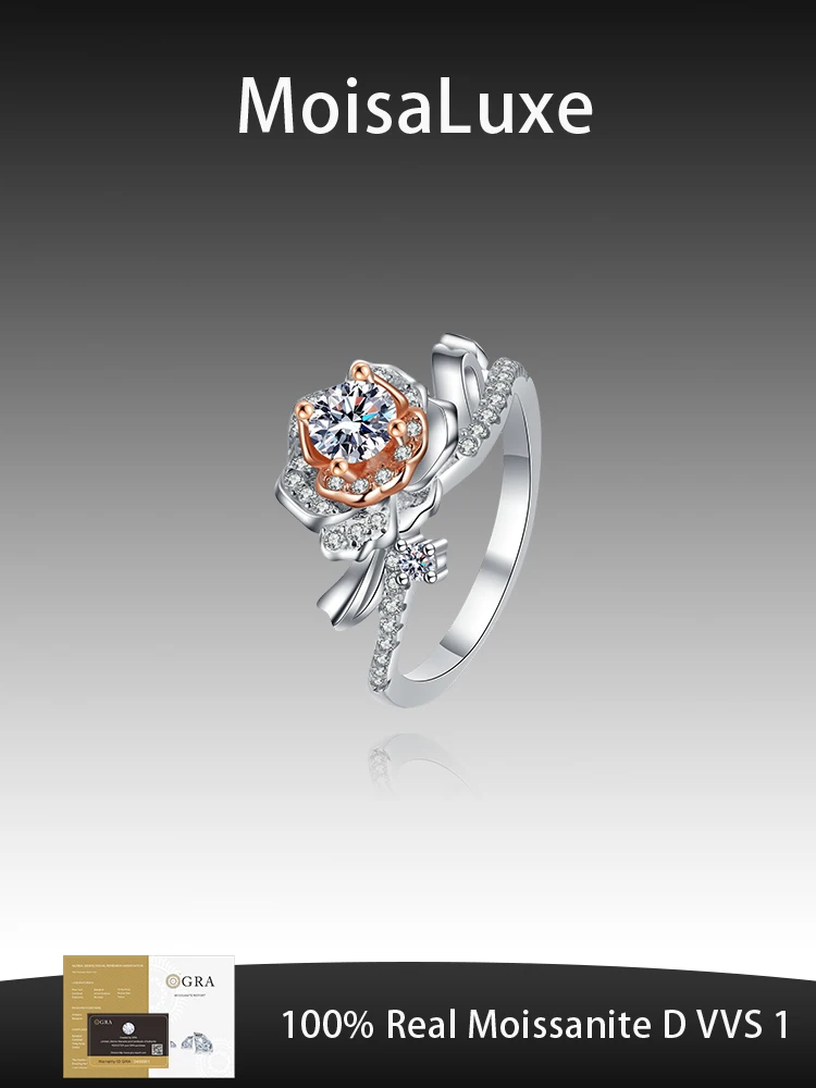 

MoisaLuxe Official Store Moissanite Plata Sterling 925 Silver 50 Points Ring Color Separation Rose Gold 520 Valentine's Day Gift