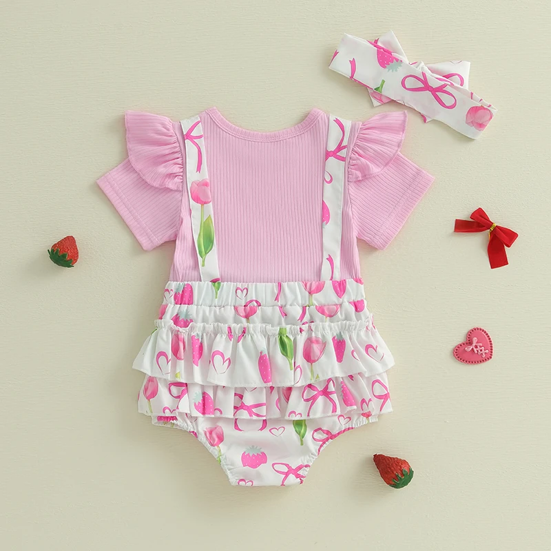 طفل رضيع فتاة الفراولة رومبير 3D القوس وهمية قطعتين قصيرة الأكمام ارتداءها مع عقال 2 قطعة الزي الصيفي