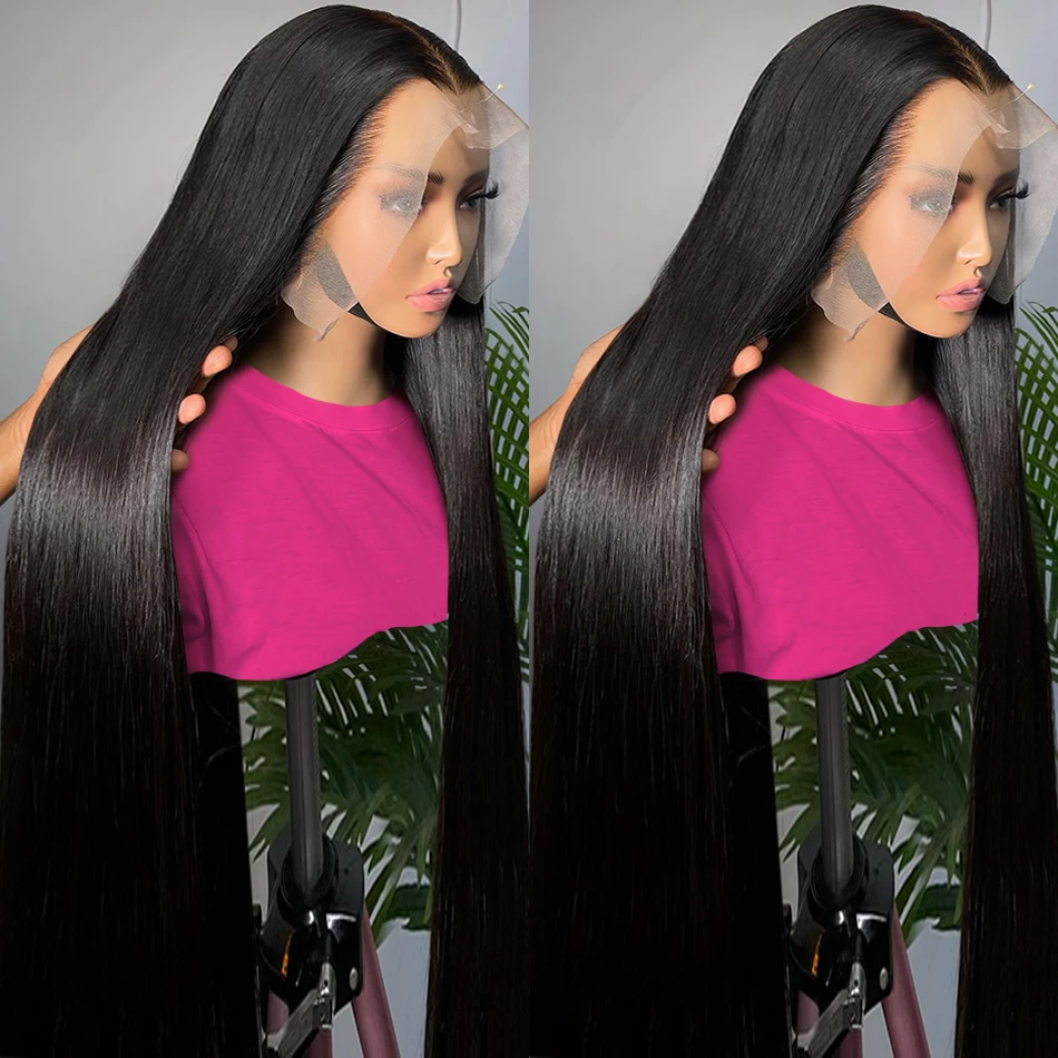 250% Density 13x6 HD Transparent Straight Lace Frontal Wigs Human Hair Remy 30 40 inch 13x4 Straight Lace Front Wigs for Women