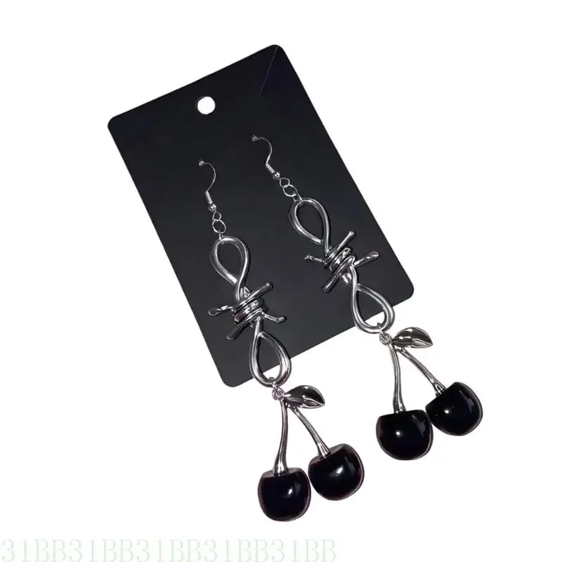 

31BB Stylish Cherry Drop Earrings Multifuntional and Sweet Accessory Heart Pendant Earrings Suitable for Daily and Party Wear