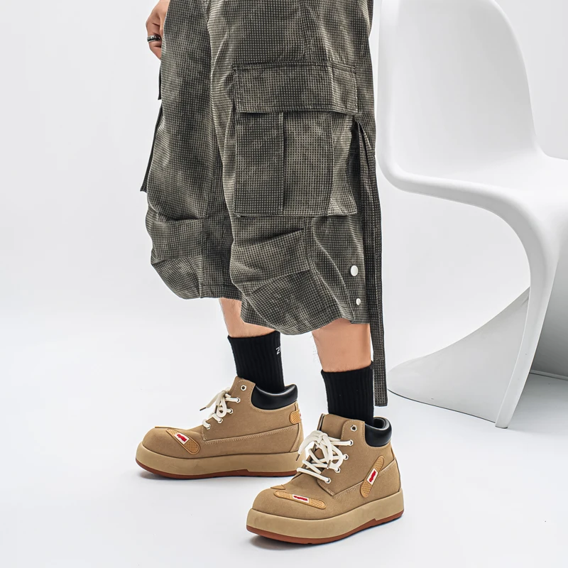 2025 New Men's Large-sized Autumn Casual High-top Work Boots, Motorcycle Boots, Anti-slip and Wear-resistant Outdoor Boots