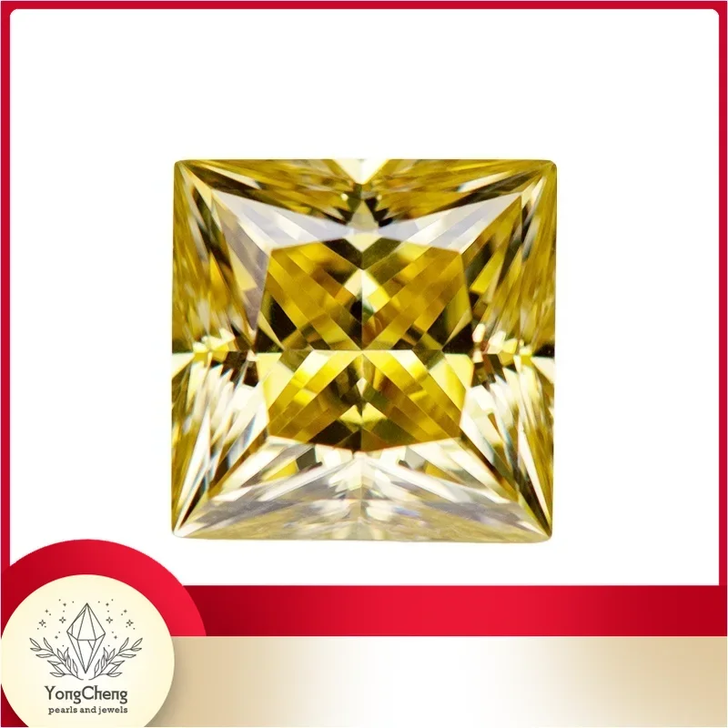 

Moissanite Stone Princess Cut Lemon Yellow Color Lab Grown Diamond Gemstone Charms Jewel For Woman With GRA Certificate