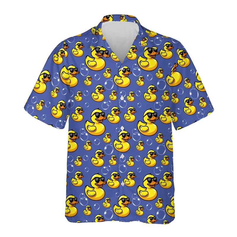 Cartoon Duck Shirts Hawaiian Shirts For Men Women Fashion Beach Blouses Mens Vocation Lapel Shirt Animal Camisas Unisex Clothing