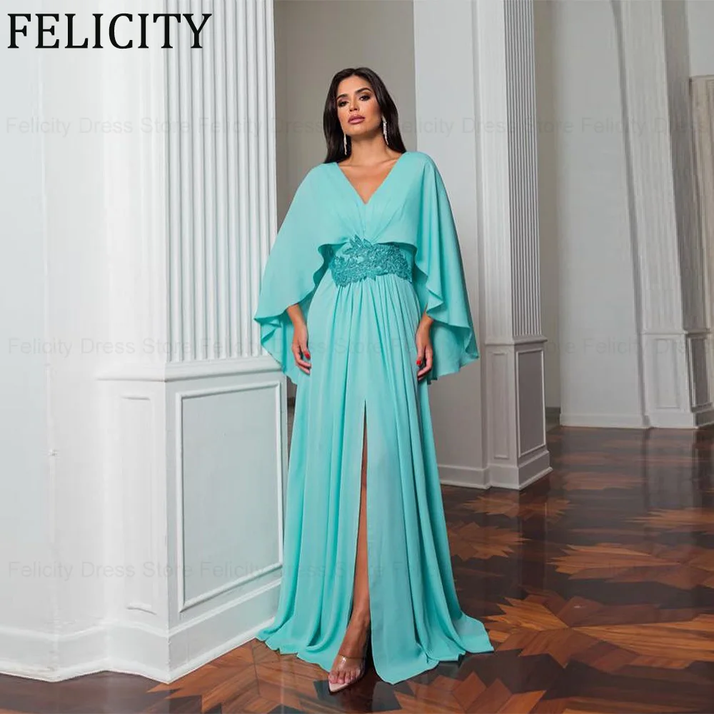 

FELICITY Elegant A-Line V-Neck Chiffon Plus Size Wedding Guest Dresses Appliques Mother of the Bride Dresses 2024 Evening Gowns