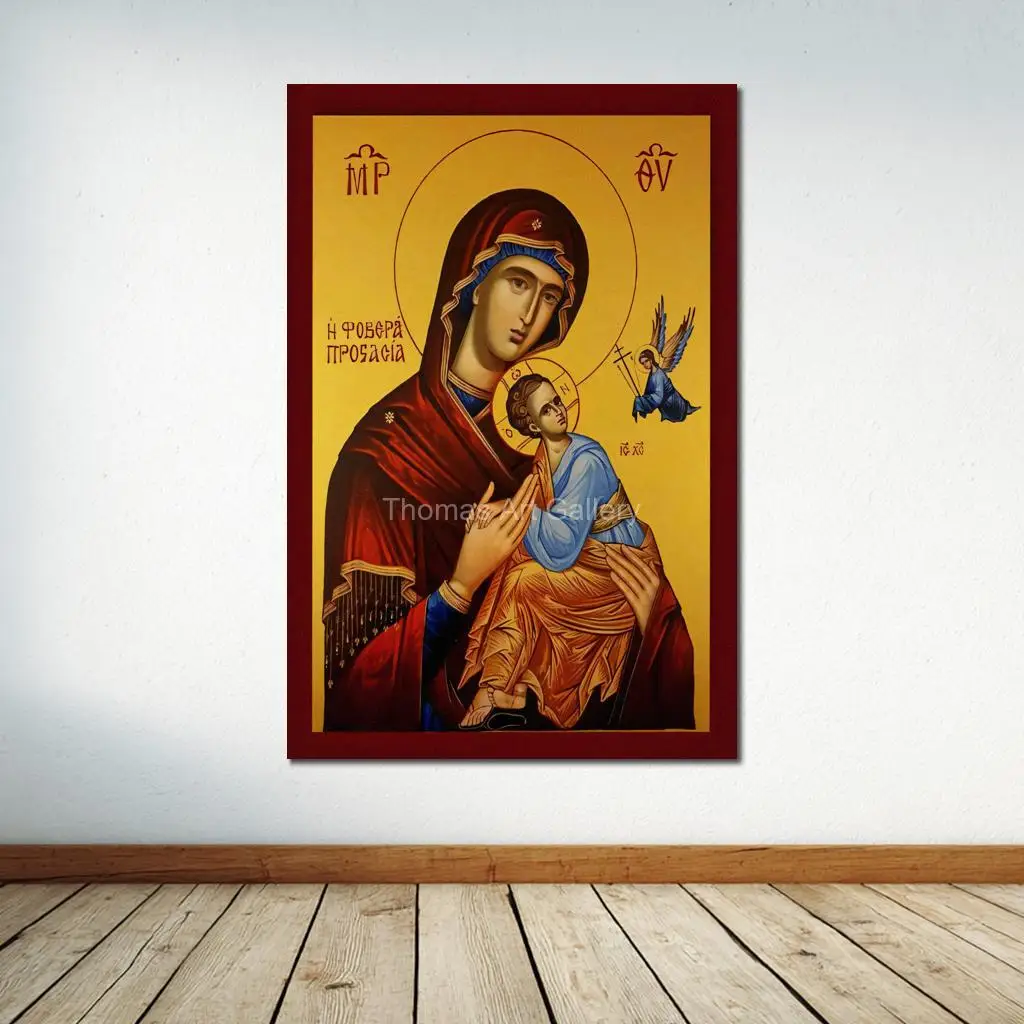 Large Greek Orthodox Icon Canvas Print Virgin Mary Panagia Byzantine Art HD Religious Wall Decor for Prayer Room Christian Gift