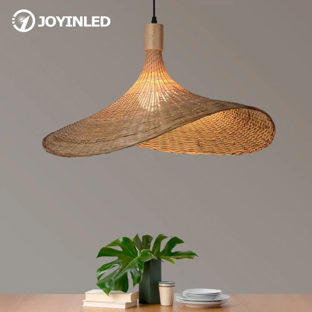

JOYINLED бамбуковая люстра ручная работа ваби-саби ротанговая люстра ретро шляпа дизайн для украшения дома и комнаты в помещении