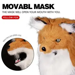 New Movable Mouth Fox Mask for Costume Hallowee Costume Cosplay Party Wolf Masks Plush Faux Fur Suit