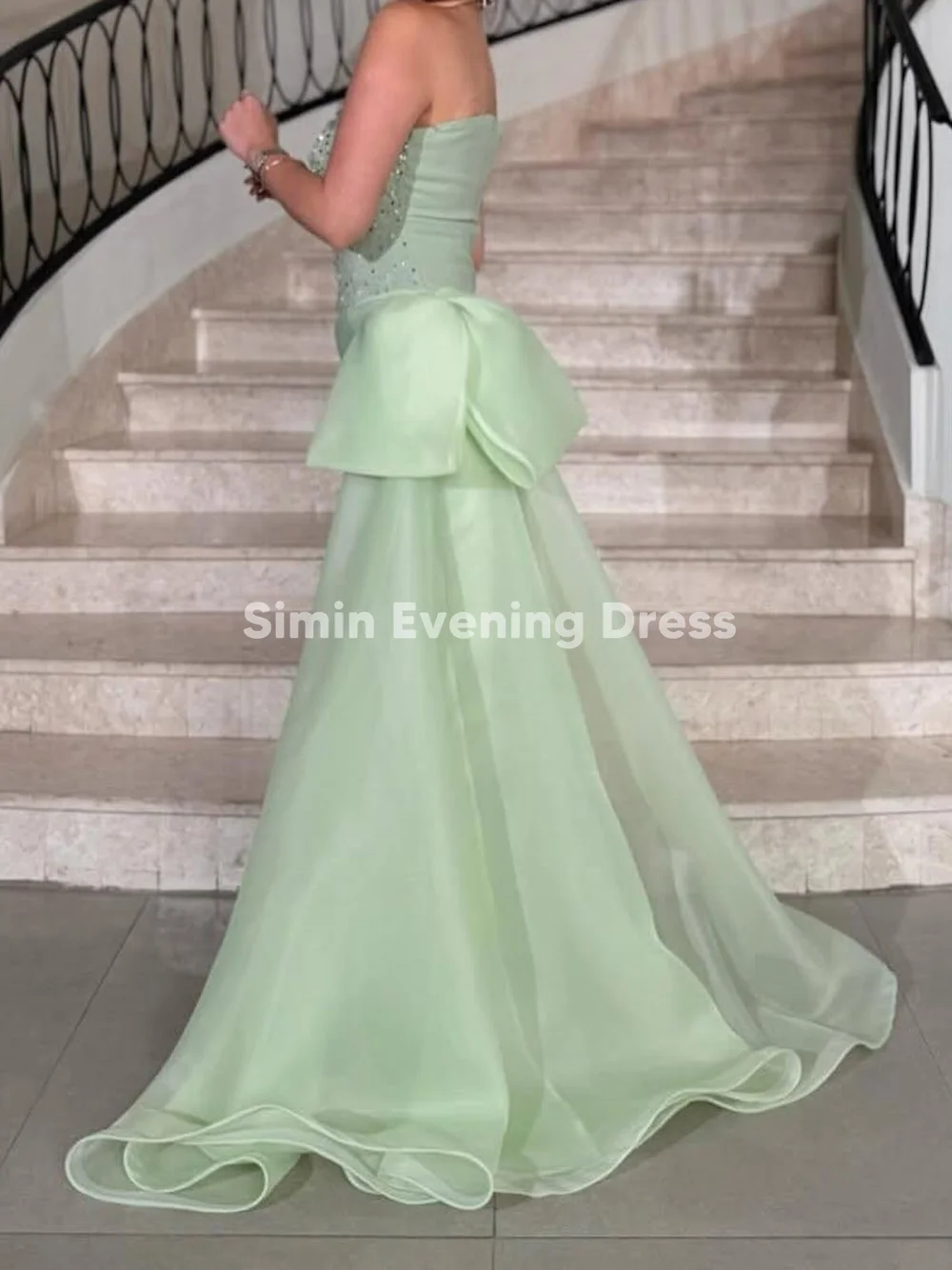 فساتين سهرة نسائية من Simin بدون حمالات مطرزة بطول الأرض بدون أكمام مع فيونكة من الأورجانزا وشاحات أنيقة للحفلات 2025