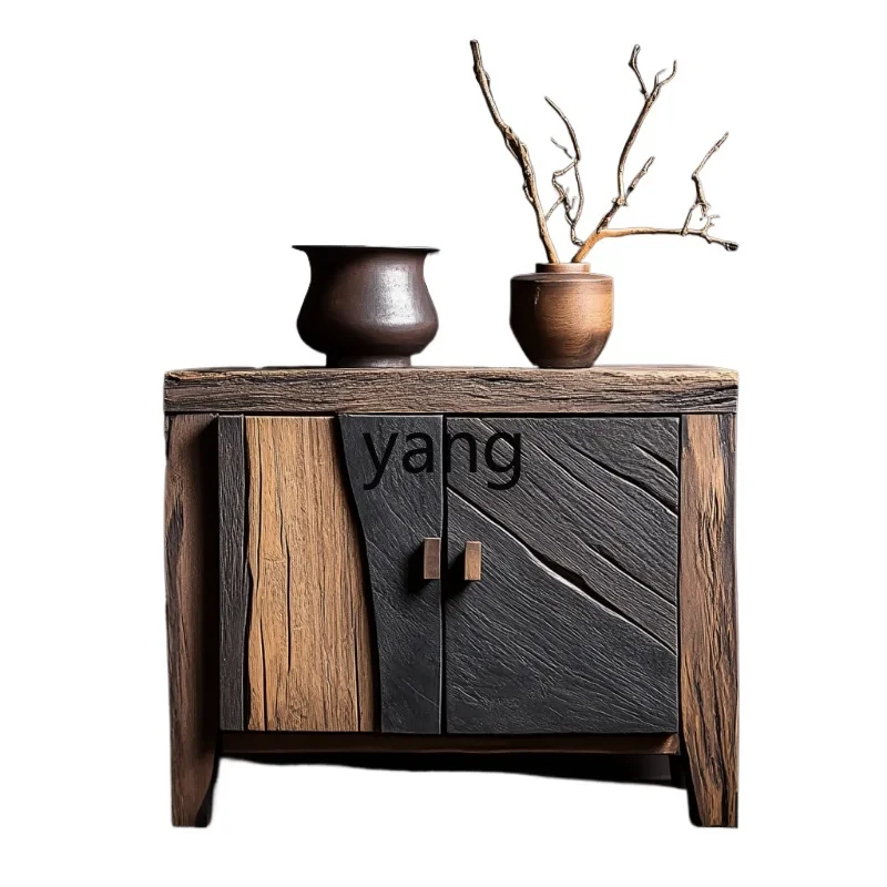 

YJQQ solid wood wabi-sabi wind dining side cabinet retro old homestay entrance storage