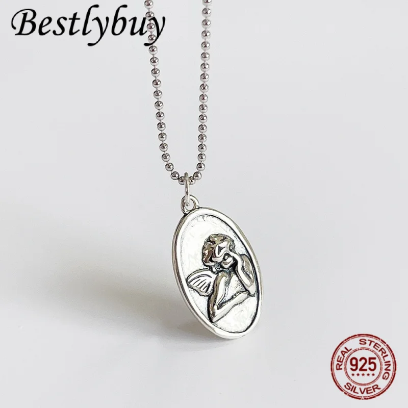 

Fashion Oval Angel pendant Real 925 Sterling Silver necklace Women's Fashion Light Luxury High-end Jewelry