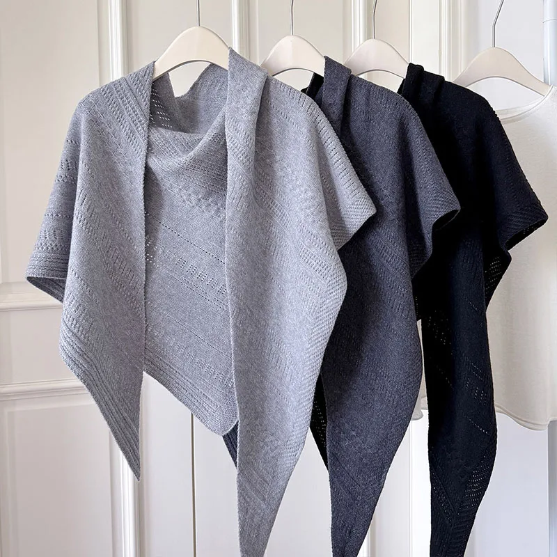2026 Wool Blend Shawl Cape Triangle Shape Fashion Hollow Out Scarf Wraps for Women Spring Autumn Winter Keep Warm