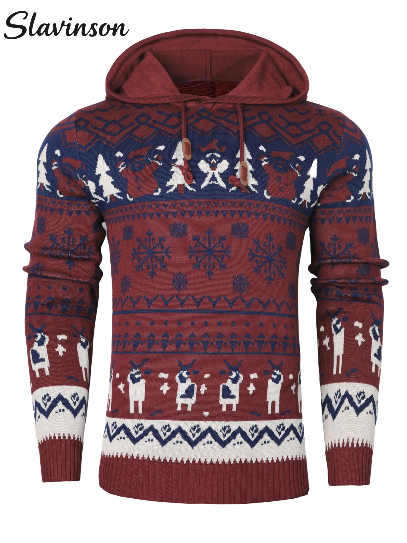 Men's Hooded Sweater with Intricate Christmas Pattern, Warm Knit Fabric, Stylish & Comfy, Perfect for Christmas Season Activitie