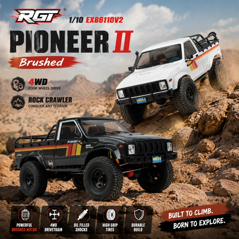 RGT 1/10 RGT EX86110V2 Pioneer II RC Car Simulation Rock Crawler 4WD Pickup Hobbywing Brushed PC1.2 Shell 6CH RTR For Gifts