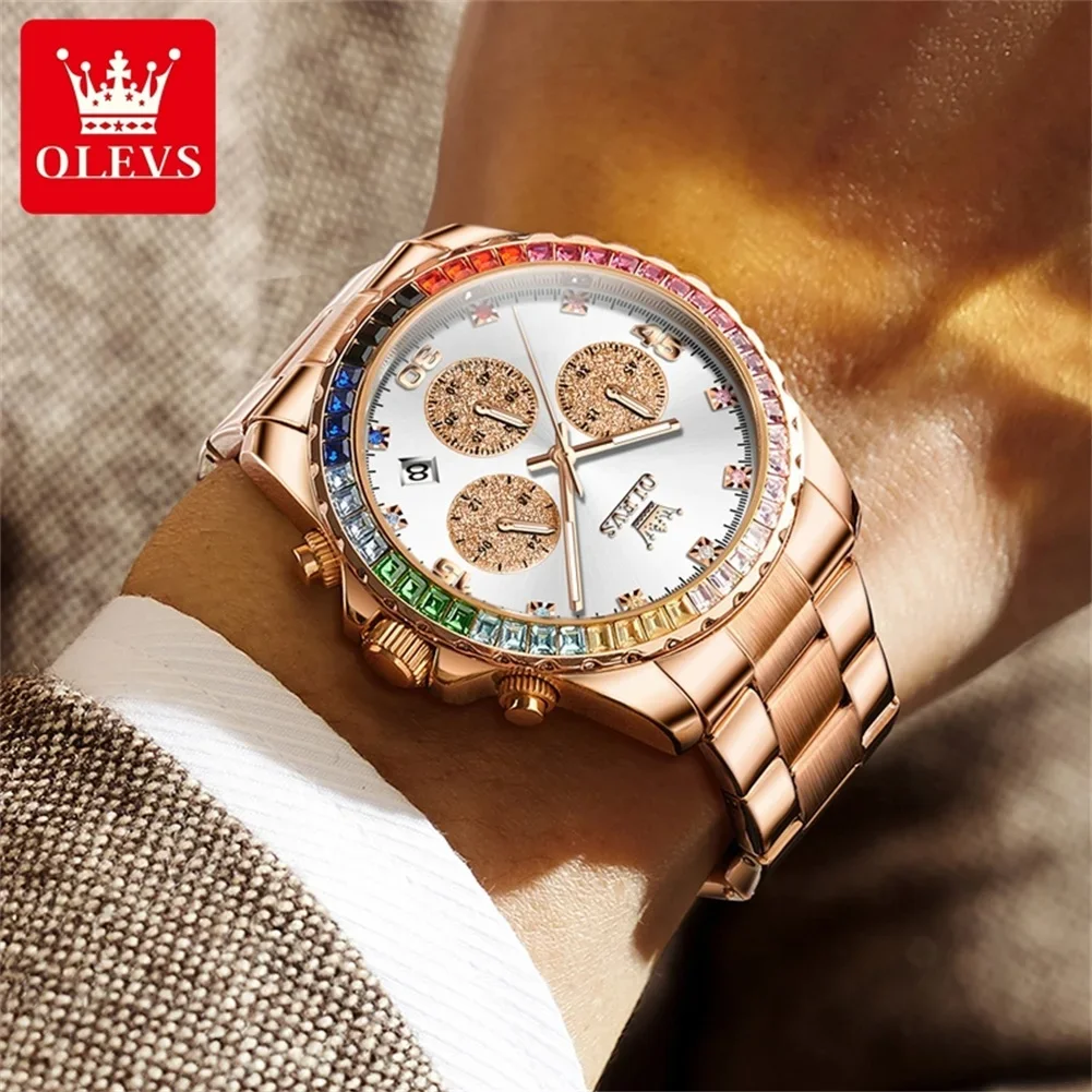 OLEVS 2939 Multifunctional Men's Watch Luxury Brand Colorful Diamond Waterproof dial High Quality Original Quartz Men's Watch