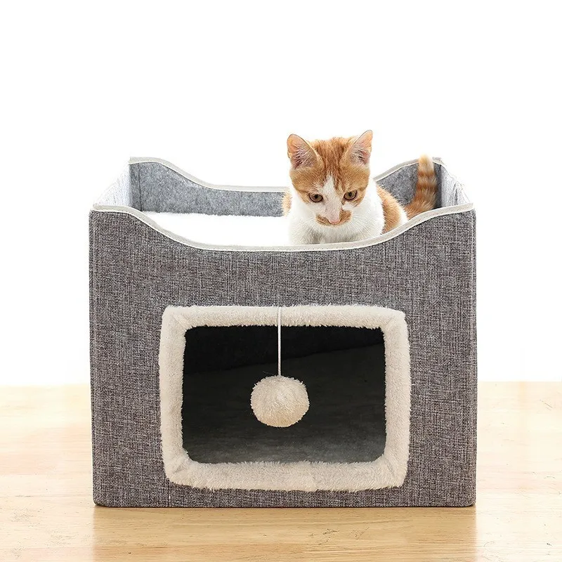 

Pet Cat Nest Four Seasons Universal Winter Warm Folding Closed Type Easy to Clean Double Layer Two Large Drilled Cat House