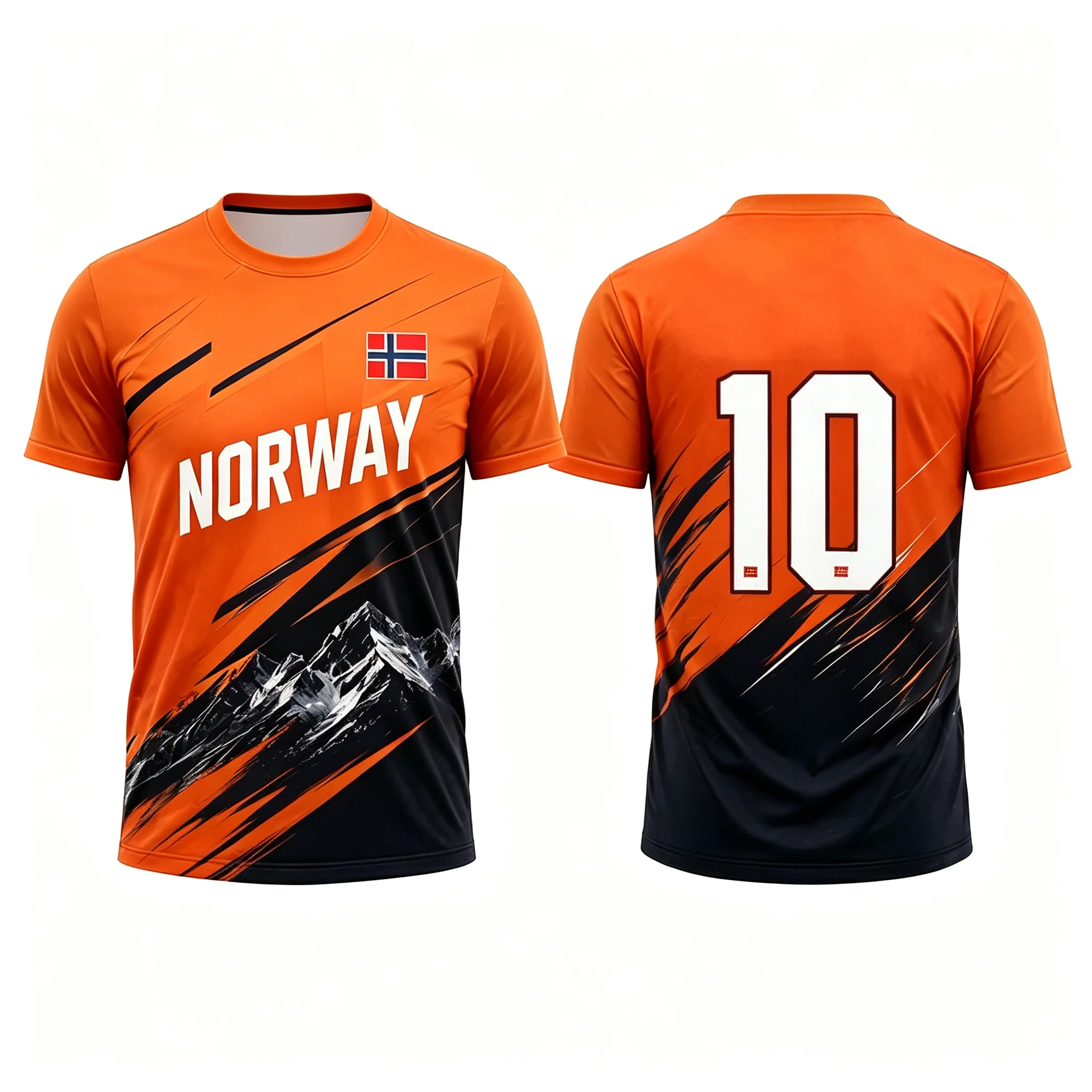 Norway No.10 football jersey, men's short sleeved T-shirt with snow mountain flag print, quick drying breathable fan sports top