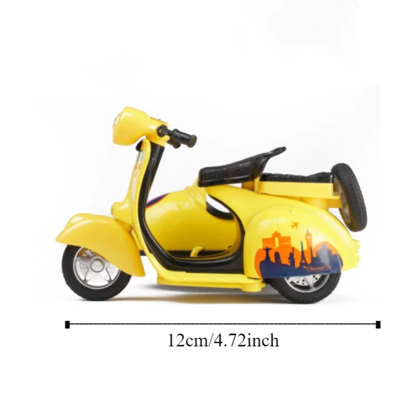 Modelo de motocicleta pull-back de três rodas, som e luz, simulação de liga, carro de brinquedo portátil, mini modelo de carro em miniatura