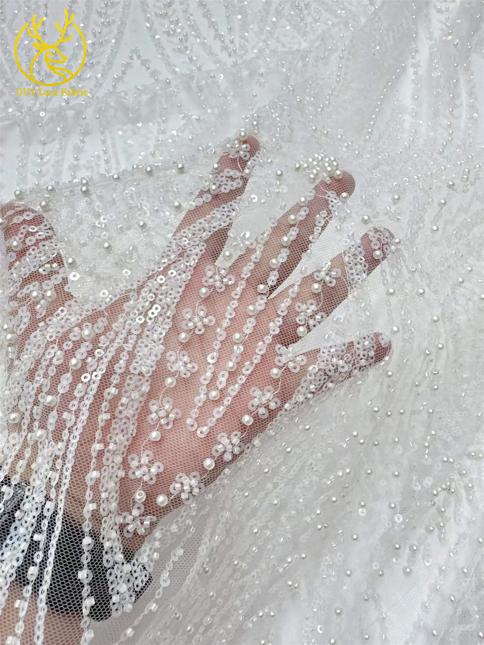 Exquisiter bunter afrikanischer Perlen-Mesh-Spitzenstoff, 5 Yards, hochwertiger französischer Tüll-Spitzenstoff zum Nähen von Brautkleidern – Detail 22