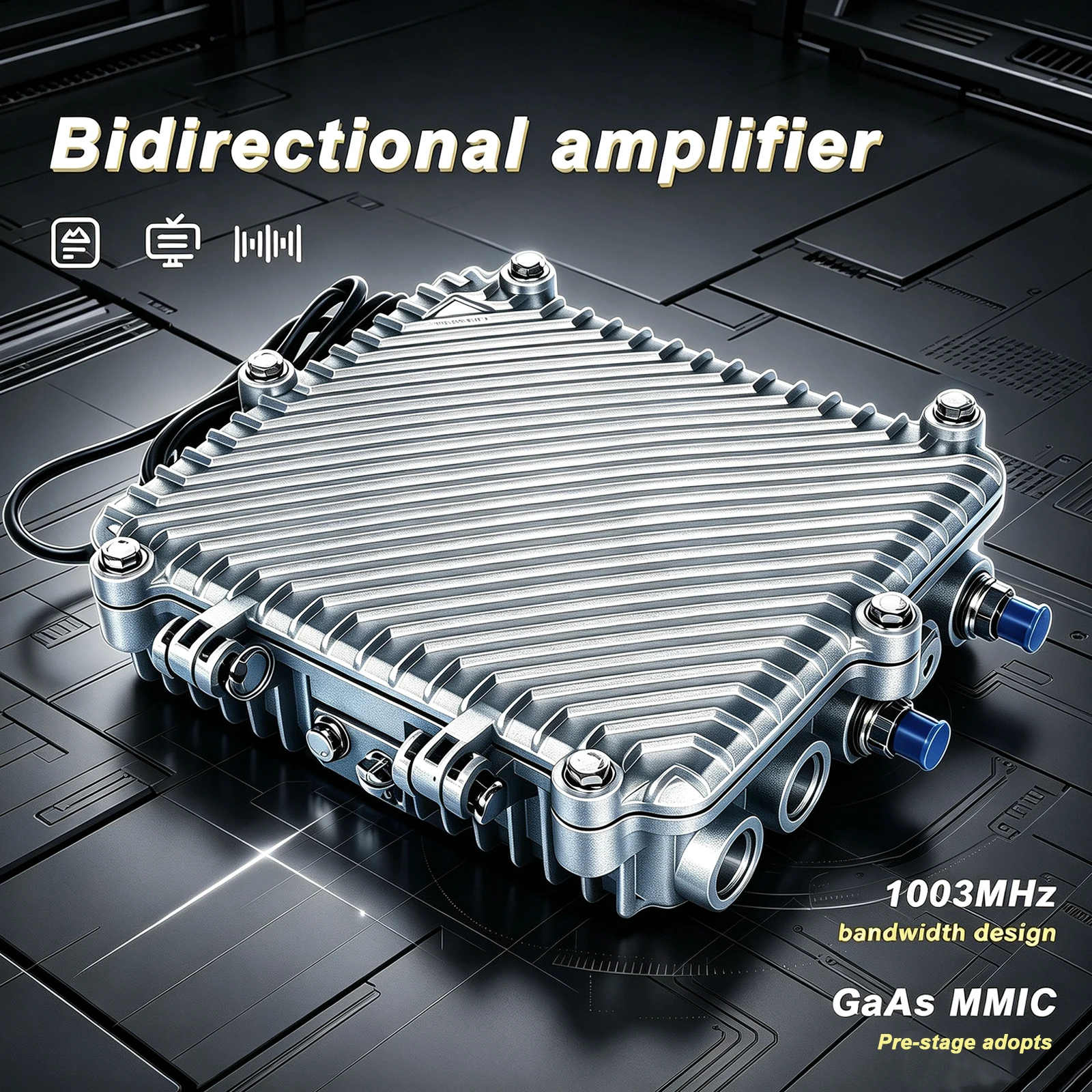 Bidirectional Amplifier 38dB Cable TV RF Signal Amplifier Indoor Type 45-860MHz 1 In 2 Out, Adjustable Output CATV Amplifier