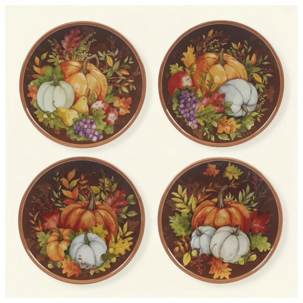 

8.5 Inch Fall Floral Pumpkin Salad Dessert Plates Set of 4, Durable Earthenware for Casual Serving Entertaining Gifts