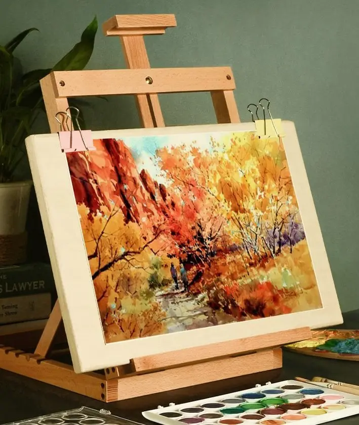 sketching wooden small painting stand，Desktop oil painting stand, foldable solid wood tabletop painting board bracket,